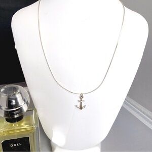 Sterling Silver Serpentine 16” Chain with Anchor Pendant, Simple layering #436